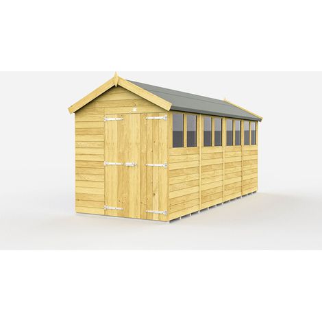 6 x 16 Feet Apex Shed - Double Door With Windows - Wood - L472 x W175 x H217 cm