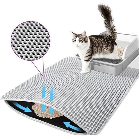 Tapis Litiere Chat,Tapis de Litière pour Chat Avec Couche Antidérapante,Tapis pour chat Imperméable, Antidérapant, Tapis Chat, Tapis de Toilette Chat pour Les Types de Chat Bac à Litière (Gris) (1/4)