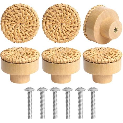 Boutons de Meuble en Rotin Bois, Poignée Meuble, Boutons de Portes pour Placards, 40 mm Poignet de Tiroir, pour Décoration D'intérieur, Placard, Penderie, Tiroir, Armoires de Cuisine (1/5)