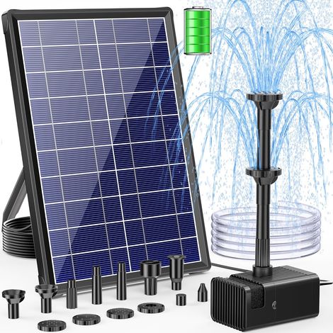 Fontaine Solaire 8W avec Batterie de Secours 3600mAh, Pompe à Eau Protection Contre la Marche à Sec pour Bassin, Bac à Oiseaux, Décor Aquatique