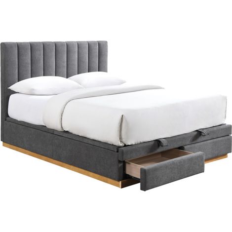 DANIEL Lit double en tissu gris anthracite avec coffre et tiroir 160x200 cm (1/5)
