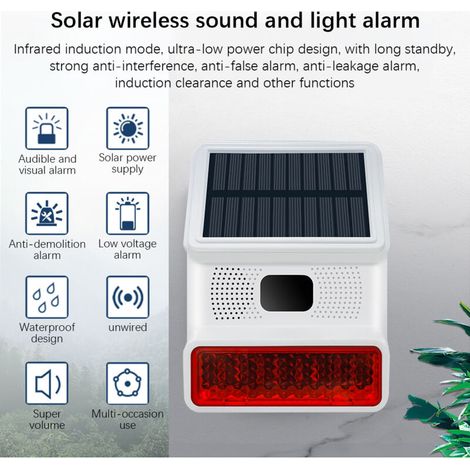 Détecteur de mouvement alarme solaire avec flash et sirène IP65 waterproof alarme intelligente rechargeable lithium 100dB (1/5)