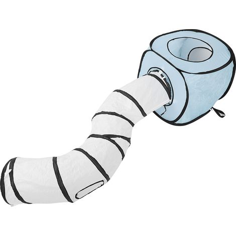 Tunnel Chat Pliable en Forme de S avec Tente, Polyester Imperméable Bleu, Jouet Interactif pour Chats et Chiots, 121cm (1/5)