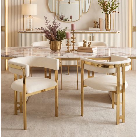 4er-Set Chenille-Esszimmerstühle, Beige und Gold, 60 x 50 x 76 cm HAVRYA (1/5)