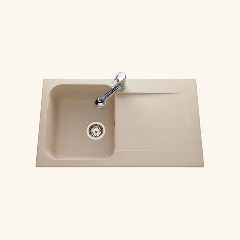 Évier résine beige moucheté 86x50 cm – Évier encastrable 1 bac réversible – Bonde et siphon inclus – Pour meuble sous évier 45 cm minimum – EWI