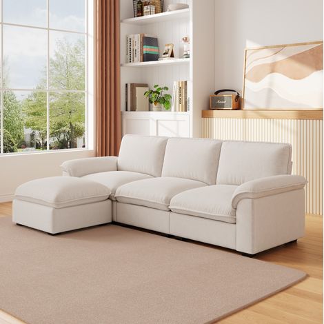 CHICFURN Sofá esquinero modular de 4 plazas, tipo cloud, con chaise longue desplazable, tapizado en tela beige, cómodo y estable para salón moderno (1/5)