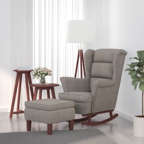 Chaise à bascule Fauteuil berçant - Chaise de salon avec pieds en bois et tabouret Gris clair BonneVie-73228 (1/5)