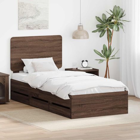 vidaXL Bettrahmen Braun Eichen-Optik 90 x 200 cm Ingenieurs Holz (1/5)