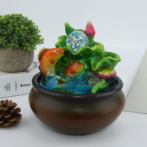 Tischbrunnen aus Kunstharz mit integriertem Wasserfall und rotierender Kugel, meditative Wasserdekoration für Büro und Wohnzimmer