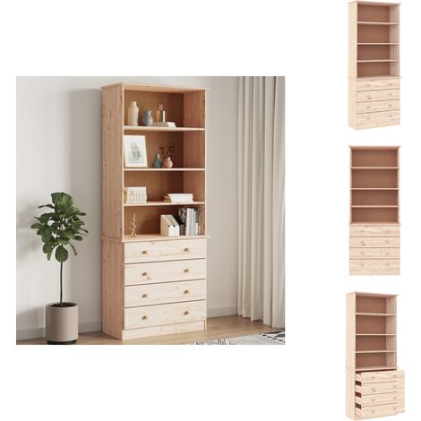 Bibliothèque avec tiroirs ALTA 77x35x186,5cm bois massif de pin - Bibliothèque Rustique - Bibliothèque Design - Étagère Murale - Meuble Rangement - Bibliothéque Bois Massif (1/5)