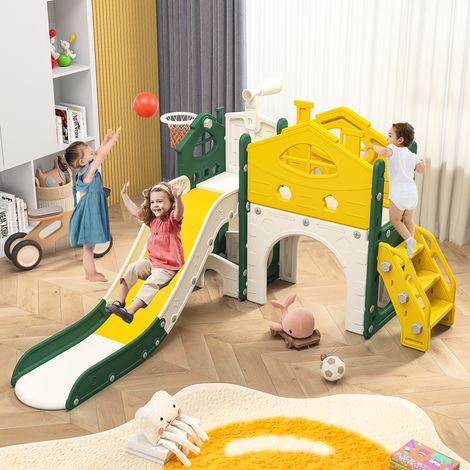 Toboggan pour enfants 6 en 1 avec panier de basket,ensemble de toboggans pour enfants,aire de jeux intérieure et extérieure,conception sûre et attentionnée pour les tout-petits