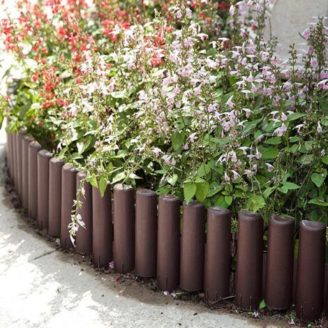 Bandes de bordure de jardin en polypropylène durable – ensemble de 5 pièces, 28 cm x 24 cm – finition grain de bois pour embellir les bordures des parterres de fleurs. (1/4)