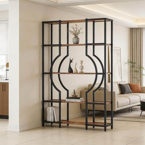 MEUBLIV Librería abierta de 5 niveles negro y marrón rústico en MDF y metal 104x30x169 cm (1/5)