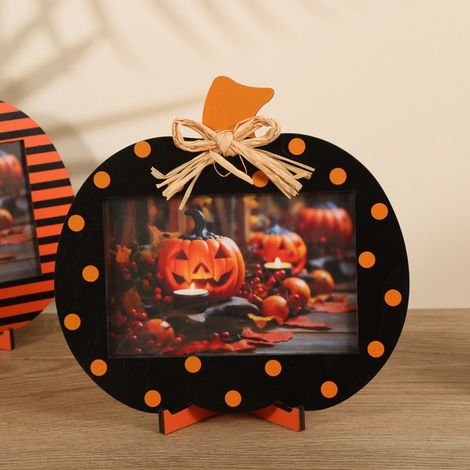 Cadre Photo Forme Citrouille - Bois Naturel - Pour Décoration Automne Halloween - Affichage Table Mural ou Suspension - 1 Pièce (1/5)