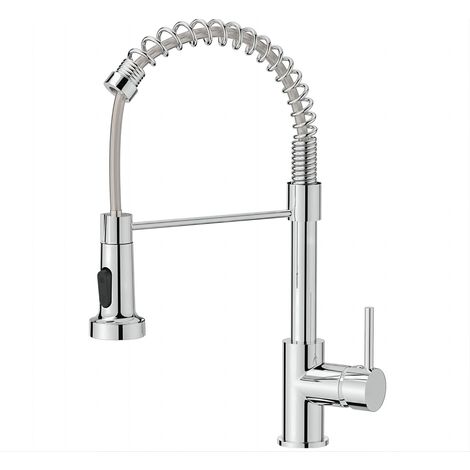 Robinet de cuisine mitigeur extractible 2 jets 360° – Acier inoxydable – Hauteur 42 cm – Douchette pivotante – Connexion G1/2