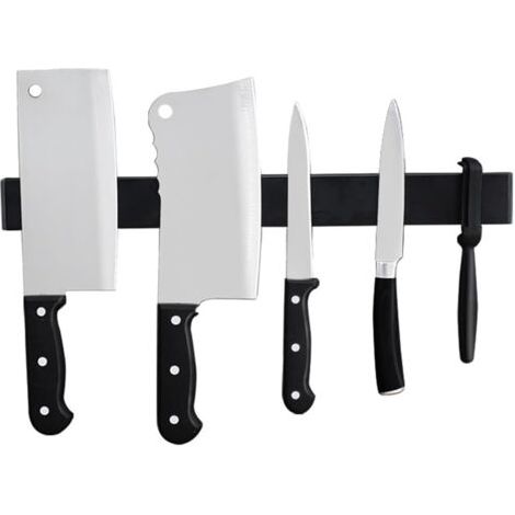 Porte-couteaux magnétique, sans couteaux, en acier inoxydable, accès facile et rangement dans la cuisine, support magnétique pour couteaux mural (noir, 40 cm) (1/5)
