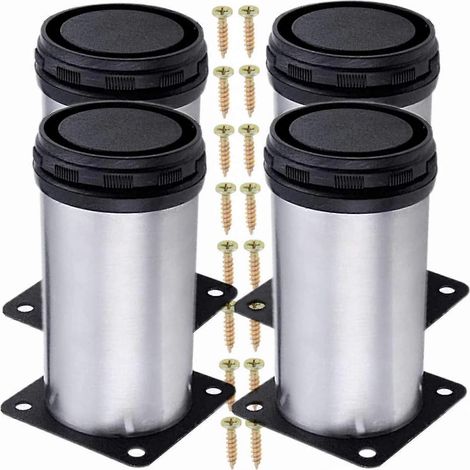 Ensemble de 4 pieds de meubles en acier inoxydable, pieds de meubles en métal améliorés et épaissis, de 2 pouces de diamètre, adaptés aux étagères, canapés, tables, cuisines, etc., hauteur réglable. (1/5)