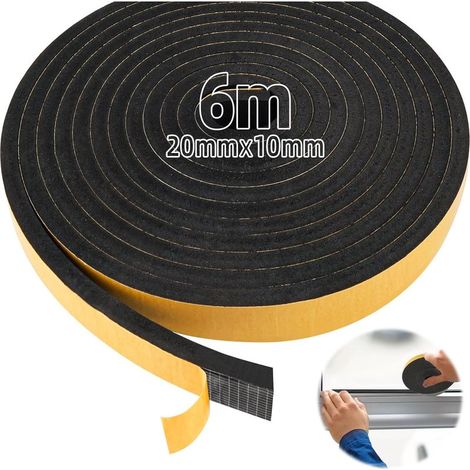 Bande d'Étanchéité Autocollante en Mousse 20mm (l) x 10 mm (H) Mousse Bande de Joint D'étanchéité en Caoutchouc pour Porte, Fenêtre, Joint De Porte, Résistant Aux Intempéries, Anti-Collision