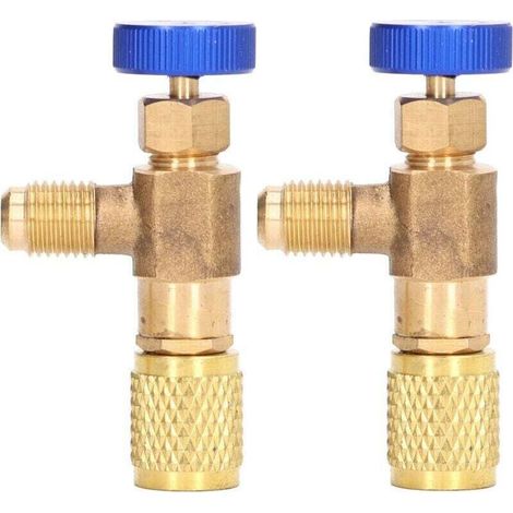 2PCS Valve de réfrigération Climatisation Refrigérant Contrôle de charge Fluorure Adaptateur pour R22 R404 R407 1/4Sae Fil. (1/4)