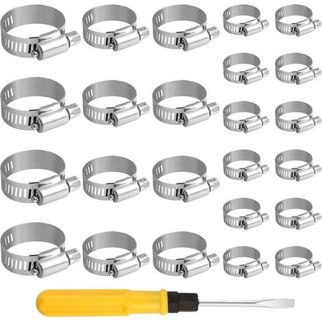 Ensemble de collier de serrage 10-38 mm Kit de serrage de tuyau à vis sans fin réglable pour tuyaux d'eau, plomberie, automobiles (1/4)