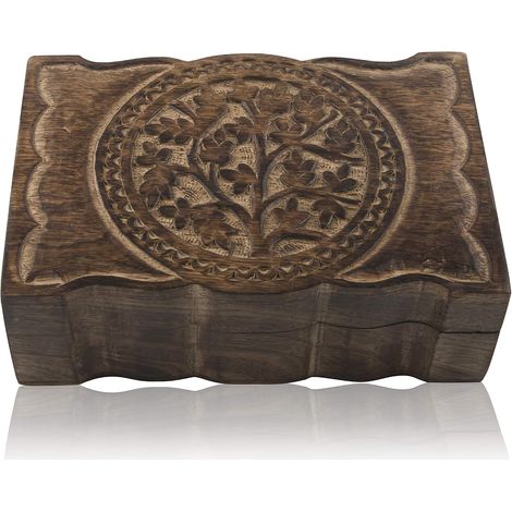 Joyero de madera con forma de árbol de la vida, caja de tesoros decorativa, para guardar relojes o regalos. (1/5)