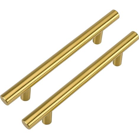 Lot de 10 poignées de tiroir/meuble en acier inoxydable finition laiton brossé, pour cuisine, salle de bain, chambre, bureau, 128 mm (1/5)