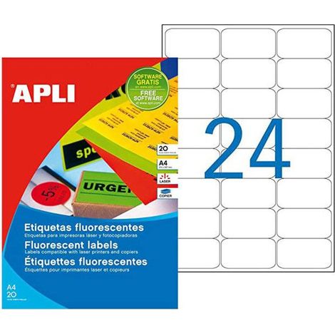 Etiquettes A4 orange fluo 64 x 33.9mm - Apli