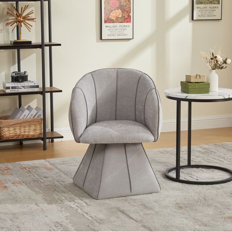 Sillón giratorio de chenilla gris, respaldo alto, 56 x 54 x 74,5 cm, giro 360° HAVRYA (1/5)