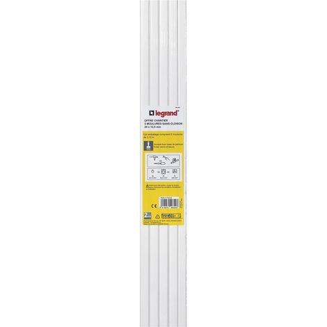 Legrand – Lot de 5 moulures 20x12,5mm – Longueur 2,1m – Fixation par vis, clou ou colle – Norme NF EN 50085-2-1 – IP40, résistance aux chocs 2 joules