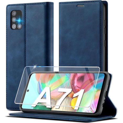 Coque portefeuille en cuir bleu pour Samsung Galaxy A71 avec support et fermeture magnétique (1/5)