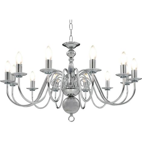 Lustre classique élégant à 12 ampoules 80 x 45 cm en métal argenté (1/5)