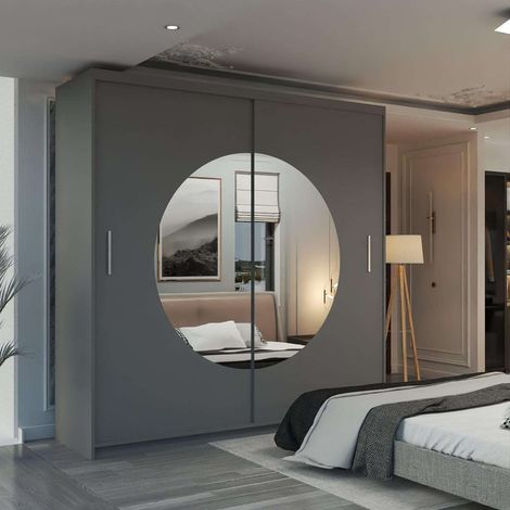 Mandarin Double Sliding Mirror Door Wardrobe -Grey 203cm (1/2)