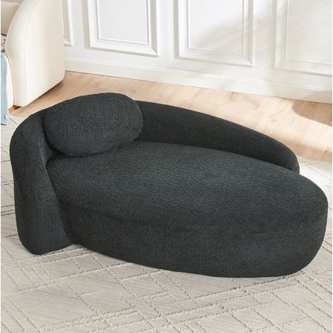 Sofa schwarz aus Teddy-Stoff mit Schaumstoffpolsterung, abgerundetem Design und Kissen (1/5)
