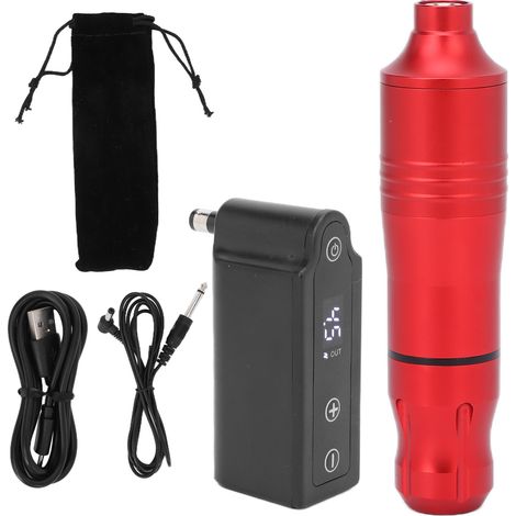 Kit tatouage professionnel avec machine rotative sans fil réglable, alimentation aluminium, moteur puissant, stylo tatouage rouge (1/5)