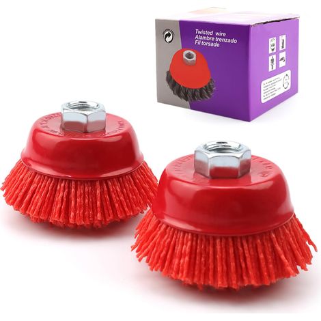 M14 Brosse Perceuse Nettoyage, 2 Pièces Brosse Nylon, 63,5 mm de Diamètre Brosse Perceuse, Brosse Nylon Perceuse, pour Enlever La Rouille, Les Bavures et Les Salissures (1/5)