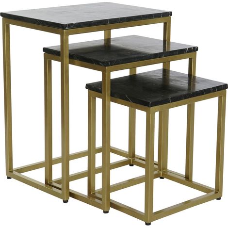 Table gigogne marbre élégance et finition dorée - Noir et doré (1/5)