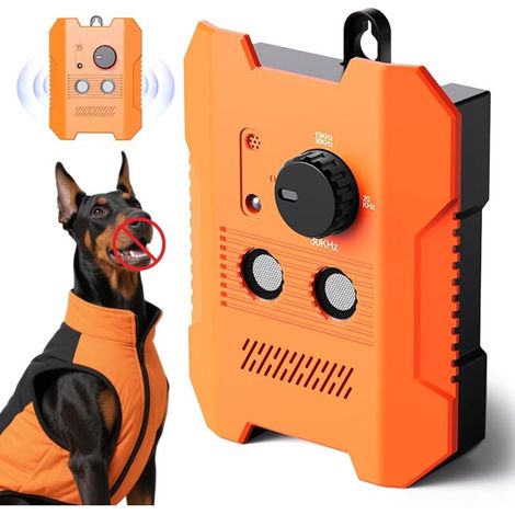Anti-barking device for dogs: Ultrasonic device with 3 training modes and a 50 ft range. Silent anti-barking device for dogs, anti-barking unit, usable indoors and outdoors. (1/5)