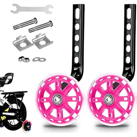 Roulettes stabilisatrices pour vélos enfants - Stabilisateurs - Apprentissage du vélo - Roues LED clignotantes - 12-20 pouces - Rose (1/5)
