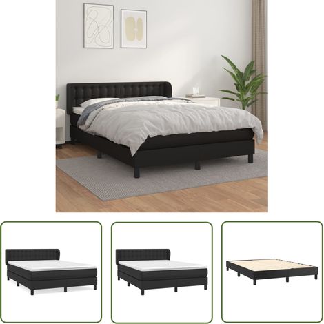 The Living Store Sommier à lattes de lit avec matelas Noir 140x190 cm Similicuir - Lit Plateforme - Lit Double - Lit Design - Literie - Chambre À Coucher (1/5)