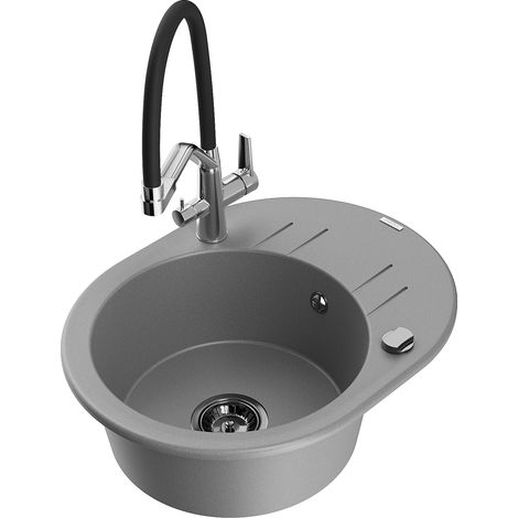 Mexen Kevin 1-Becken-Granitspüle mit Mischbatterie Duo, Grau - 6517-71-671701-07-B