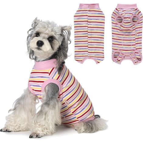 1 - Body Chien - Combinaison de Récupération - Coton Élastique Doux - Protection Plaie Post-Opératoire Alternative au Cône - Pour Chien et Chat Mâle Femelle - Rose-Rouge - Taille M (1/5)