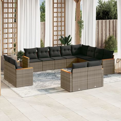 Ensemble de jardin modulaire 12 places en résine tressée grise avec coussins et rangement (1/5)