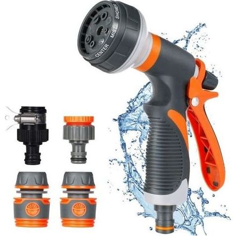 Garden FuturePistolet d'arrosage, Pulvérisateur de Jardin, 8 Modes d'Arrosage Pistolet Arrosoir avec 4 Interface pour le Lavage des Voitures, les Jardins, les Plantes, les Animaux domestiques (1/5)