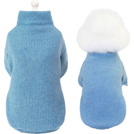 Pull pour chien, tricot torsadé classique à col roulé, vêtement épais et chaud pour temps froid (bleu) (1/4)