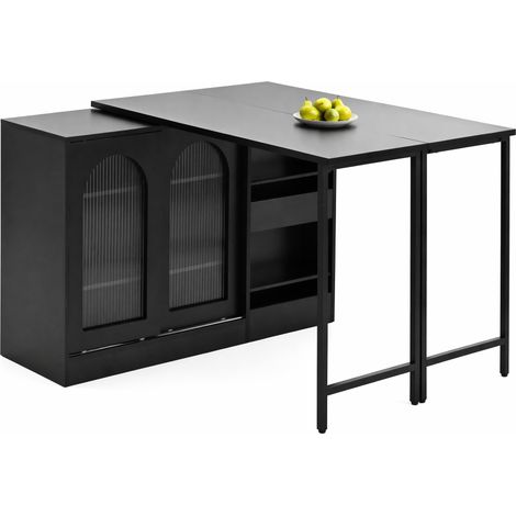ELVMI Tavolo da Pranzo con 1 Anta, 2 Ripiani Regolabili e 2 Piani Ribaltabili, Cucina, Nero, 121.5×40×76.7 cm (1/5)