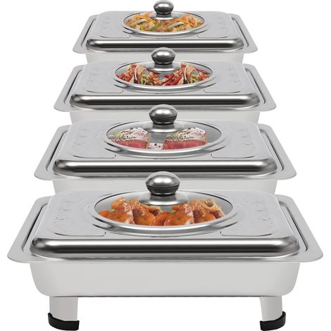 4pcs Chafing Dishes Buffet Set Stainless Steel Buffet Dish Food Buffet Server Rectangular Chafing Dish Set With Lid For Buffets Caterings Parties Buffet Server Tray