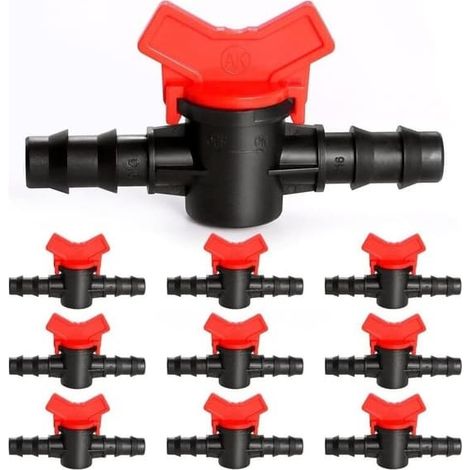 Lot de 10 vannes d'irrigation de 16 mm, robinets de jardin en plastique PE, double raccord mâle, pour l'irrigation des jardins et pelouses. (1/5)