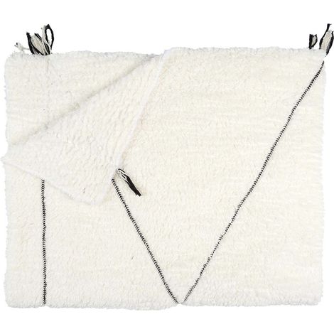 Plaid Sherpa 130x160cm Blanc Motif Géométrique Tressé Noir (1/3)