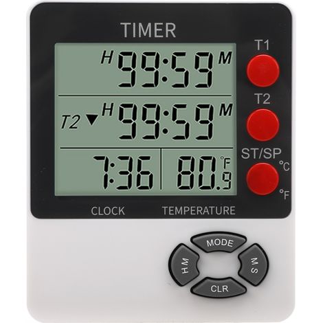 Minuteur Digital T1/T2 Grand Écran LED Double Compte à Rebours Mesure Température Aimanté Support Pliable pour Cuisine (1/5)