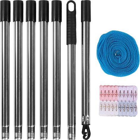 Barre de support télescopique pour étendoir à linge, accessoire en acier inoxydable pour laver le linge en extérieur. (1/5)